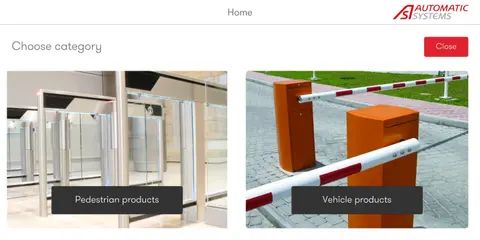 Automatic Systems app: The category selection view