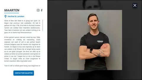 The coach highlight popup of the Fitsolution Personal Training website