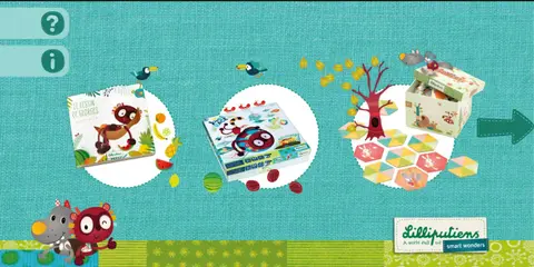 Lilliputiens app: The first page of mini games selection