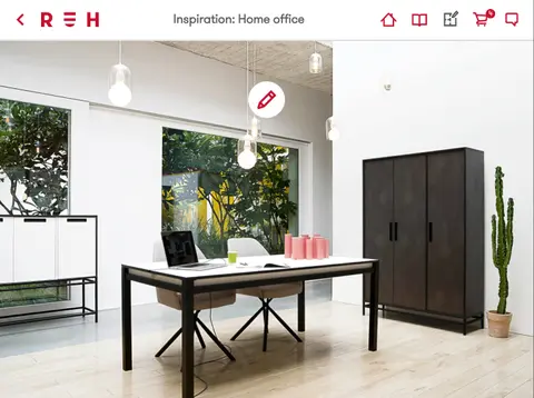 Recor Home app: The inspiration view, containing a stock image of a home office