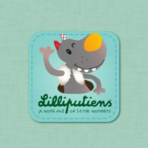 Thumbnail afbeelding van het project: Lilliputiens. It shows a cartoon wolf waving to the user.