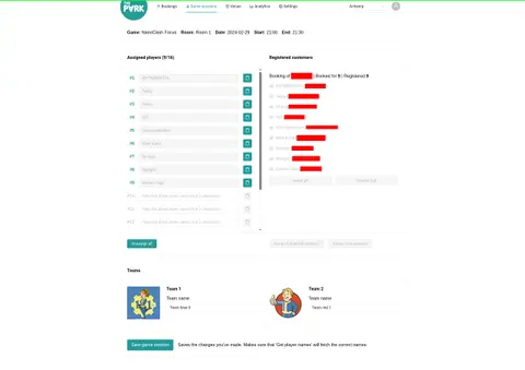 The Park Operational Platform: Detail view of a single game session